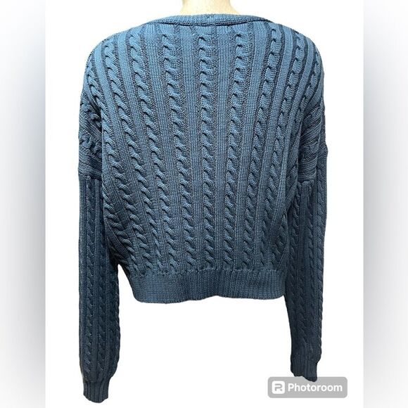 Cloud Ten cable knit cardigan, cropped, turquoise, crystal buttons size S - Picture 2 of 5